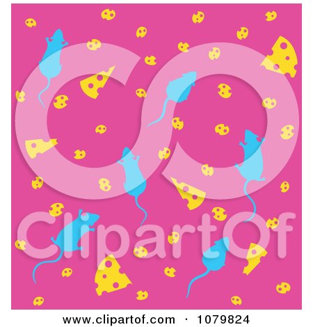 Clipart Pink Background Of Blue Mice And Cheese Wedges - Royalty Free Vector Illustration by Cherie Reve