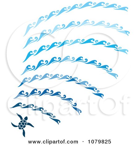 Clipart Blue Sea Turtles And Waves - Royalty Free Vector Illustration by Cherie Reve