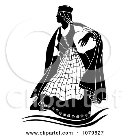 Clipart Black And White Woman Carrying A Vase - Royalty Free Vector Illustration by pauloribau