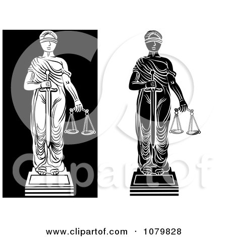 Clipart Black And White Versions Of Lady Justice - Royalty Free Vector Illustration by pauloribau
