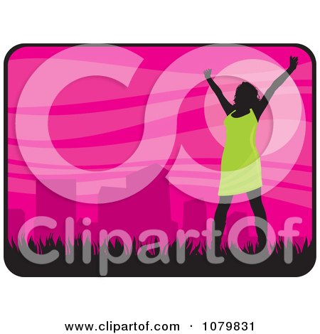 Clipart Happy Woman Celebrating In A City Park - Royalty Free Vector Illustration by David Rey