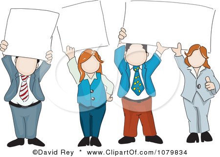 Clipart Group Of Business People Holding Up Blank Signs - Royalty Free Vector Illustration by David Rey