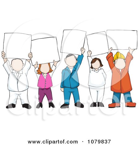 Clipart Group Of People Holding Up Blank Signs - Royalty Free Vector Illustration by David Rey