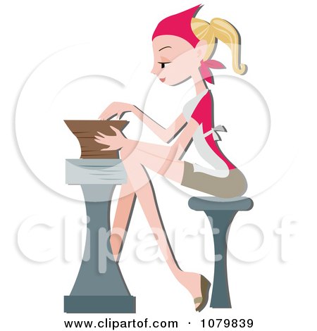 Clipart Blond Female Potter Making A Bowl On A Pottery Wheel - Royalty Free Vector Illustration by BNP Design Studio