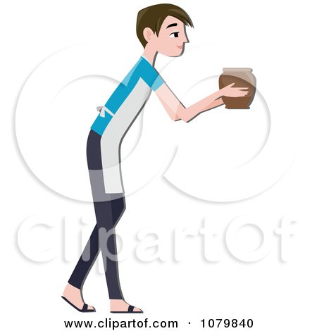 Clipart Male Potter Holding Out A Pottery Vase - Royalty Free Vector Illustration by BNP Design Studio