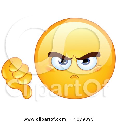 Clipart Yellow Emoticon Holding A Dislike Thumb Down - Royalty Free Vector Illustration by yayayoyo