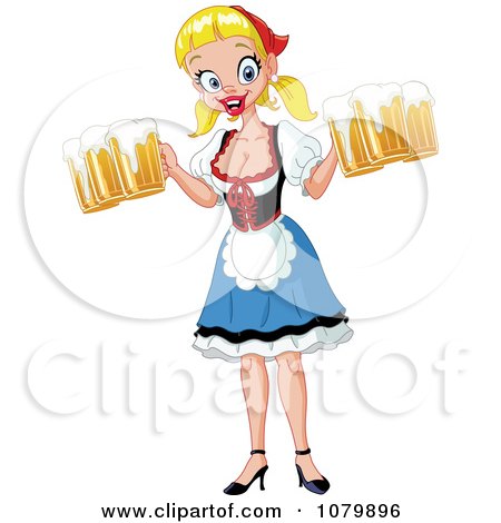 Clipart Oktoberfest Girl Serving Pints Of Beer - Royalty Free Vector Illustration by yayayoyo