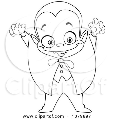Clipart Outlined Vampire Boy Holding Up His Arms - Royalty Free Vector Illustration by yayayoyo