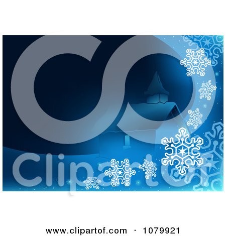 Clipart Blue Church And Snowflake Christmas Background - Royalty Free Vector Illustration by dero