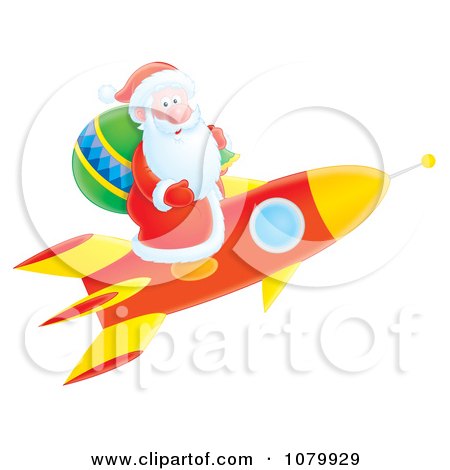 Clipart Santa Taking Off On A Rocket - Royalty Free Illustration by Alex Bannykh