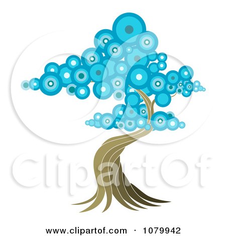 Clipart Oriental Tree With Blue Circle Foliage - Royalty Free Vector Illustration by AtStockIllustration