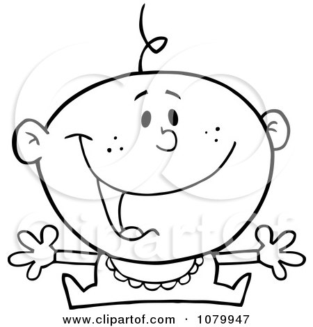 Clipart Happy Outlined Baby Holding His Arms Out - Royalty Free Vector Illustration by Hit Toon