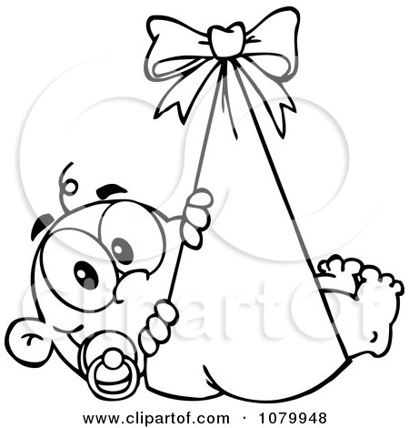 Clipart Outlined Baby In A Bundle - Royalty Free Vector Illustration by Hit Toon