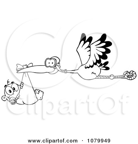 Clipart Outlined Baby Adoption Stork With A Child - Royalty Free Vector Illustration by Hit Toon