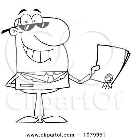 Clipart Outlined Businessman Holding A Contractual Agreement - Royalty Free Vector Illustration by Hit Toon