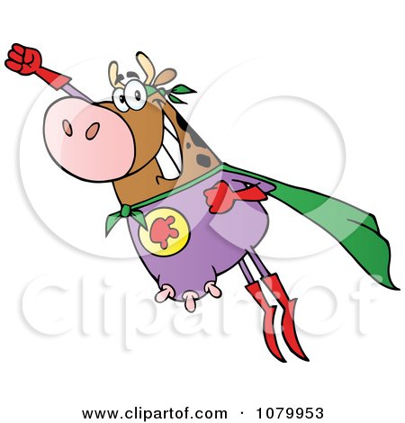 Clipart Brown Super Cow Flying - Royalty Free Vector Illustration by Hit Toon