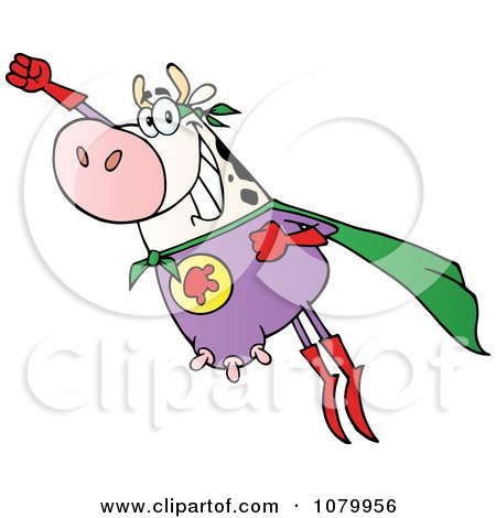 Clipart White Super Cow Flying - Royalty Free Vector Illustration by Hit Toon