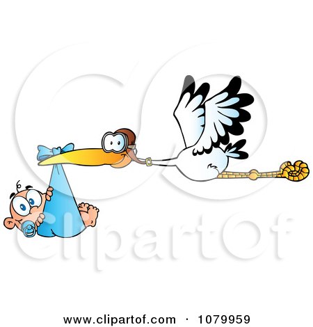 Clipart Baby Adoption Stork With A Caucasian Child - Royalty Free Vector Illustration by Hit Toon