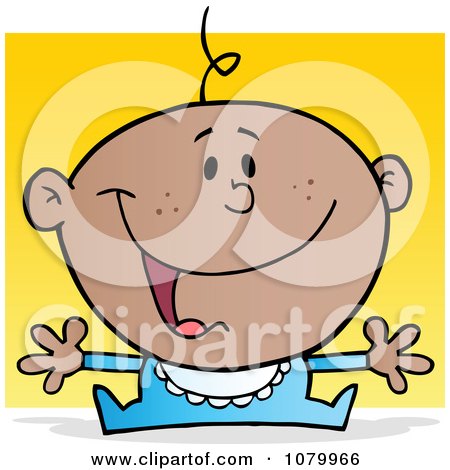 Clipart Happy Black Baby Holding His Arms Out Over Yellow - Royalty Free Vector Illustration by Hit Toon