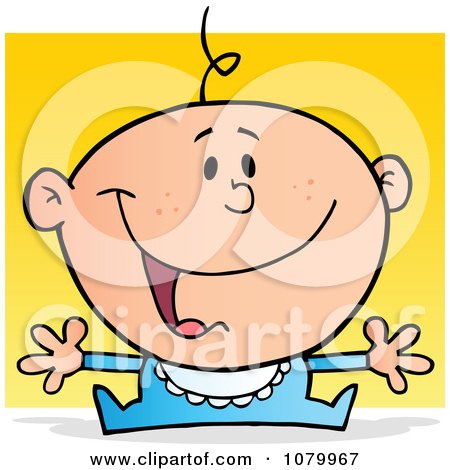 Clipart Happy Caucasian Baby Holding His Arms Out Over Yellow - Royalty Free Vector Illustration by Hit Toon