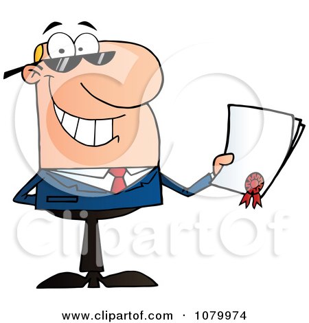 Clipart Caucasian Businessman Holding A Contractual Agreement - Royalty Free Vector Illustration by Hit Toon