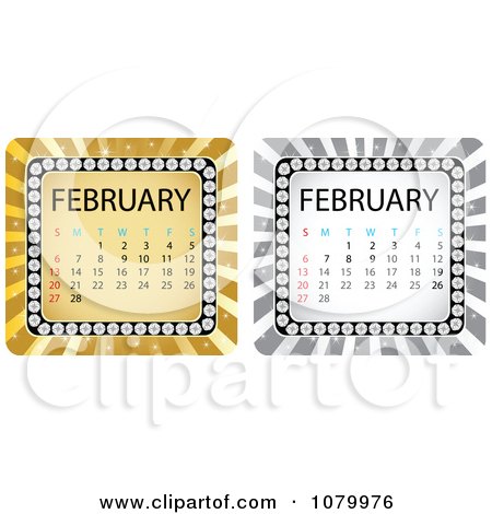 Clipart Gold And Silver February Burst Calendars - Royalty Free Vector Illustration by Andrei Marincas