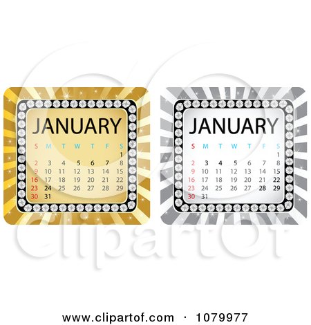 Clipart Gold And Silver January Burst Calendars - Royalty Free Vector Illustration by Andrei Marincas