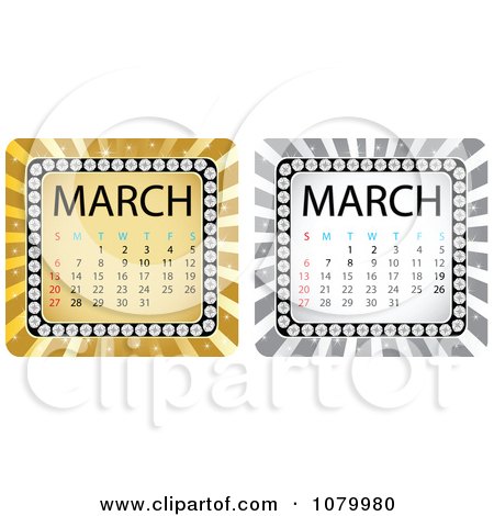 Clipart Gold And Silver March Burst Calendars - Royalty Free Vector Illustration by Andrei Marincas