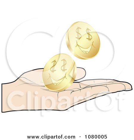 Clipart Hand Catching Gold Dollar Coins - Royalty Free Vector Illustration by Andrei Marincas