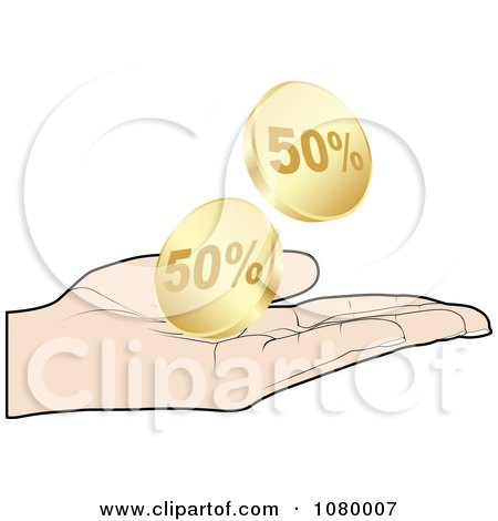 Clipart Hand Catching Gold Fifty Percent Discount Coins - Royalty Free Vector Illustration by Andrei Marincas