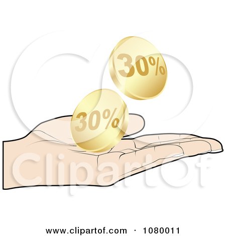 Clipart Hand Catching Gold Thirty Percent Discount Coins - Royalty Free Vector Illustration by Andrei Marincas