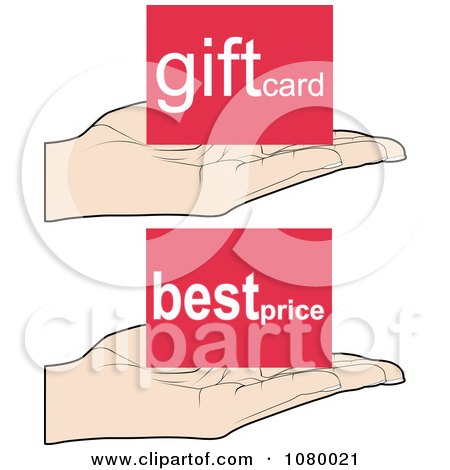 Clipart Hands Holding Gift And Best Price Cards - Royalty Free Vector Illustration by Andrei Marincas