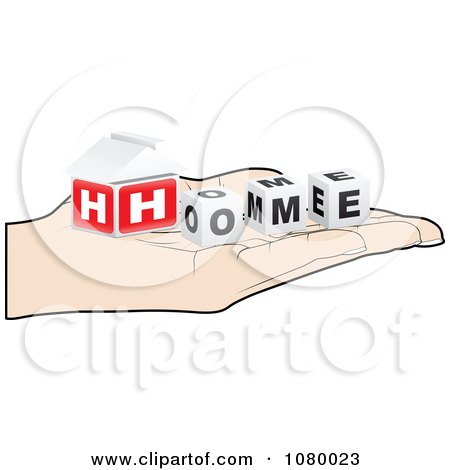 Clipart Hand Holding 3d HOME Cubes - Royalty Free Vector Illustration by Andrei Marincas
