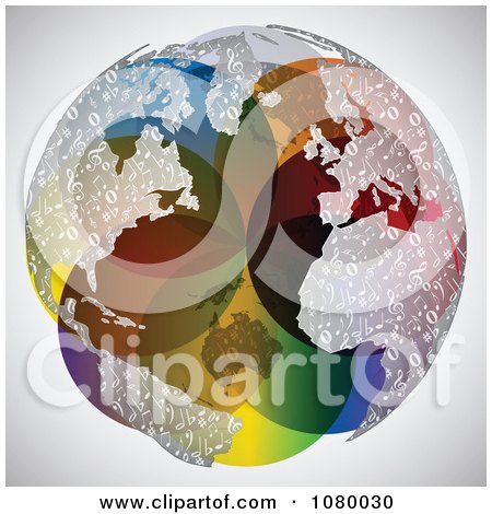Clipart Colorful Globe With Music Note Continents - Royalty Free Vector Illustration by Andrei Marincas