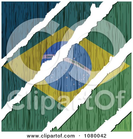 Clipart Rips Through A Wooden Brazil Flag - Royalty Free Vector Illustration by Andrei Marincas