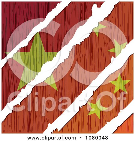 Clipart Rips Through A Wooden Chinese Flag - Royalty Free Vector Illustration by Andrei Marincas