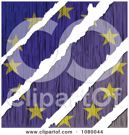 Clipart Rips Through A Wooden European Flag - Royalty Free Vector Illustration by Andrei Marincas