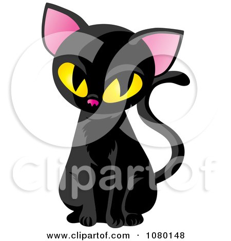 Clipart Sitting Black Cat With Yellow Eyes - Royalty Free Vector Illustration by Rosie Piter