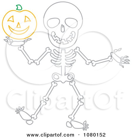 Clipart Skeleton Holding A Halloween Pumpkin - Royalty Free Vector Illustration by Rosie Piter