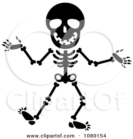 Clipart Black And White Happy Skeleton - Royalty Free Vector Illustration by Rosie Piter