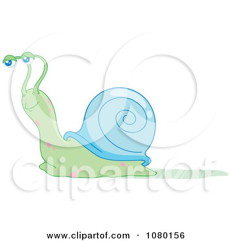 Clipart Happy Green Snail With A Blue Shell And Pink Freckles - Royalty Free Vector Illustration by Rosie Piter