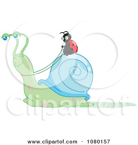Clipart Ladybug Riding A Snail And Holding The Reins - Royalty Free Vector Illustration by Rosie Piter