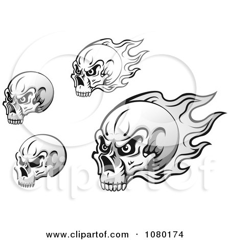 Clipart Black And White Skulls With Flames - Royalty Free Vector Illustration by Vector Tradition SM
