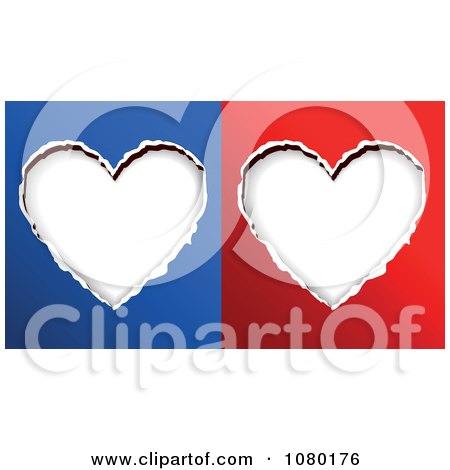 Clipart Torn Out Paper Hearts On Blue And Red Backgrounds - Royalty Free Vector Illustration by Vector Tradition SM