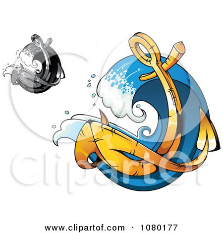 Clipart Golden And Grayscale Anchors In Waves - Royalty Free Vector Illustration by Vector Tradition SM