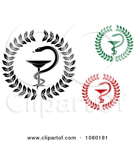 Clipart Black Green And Red Medical Caduceus Symbols - Royalty Free Vector Illustration by Vector Tradition SM