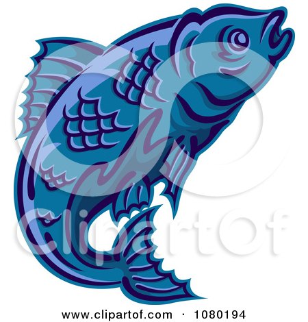 Clipart Blue Trout Fish Leaping - Royalty Free Vector Illustration by Vector Tradition SM