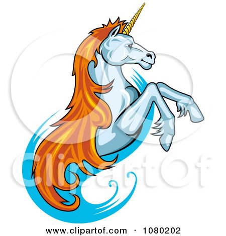 Clipart Leaping Unicorn With Orange Hair - Royalty Free Vector Illustration by Vector Tradition SM