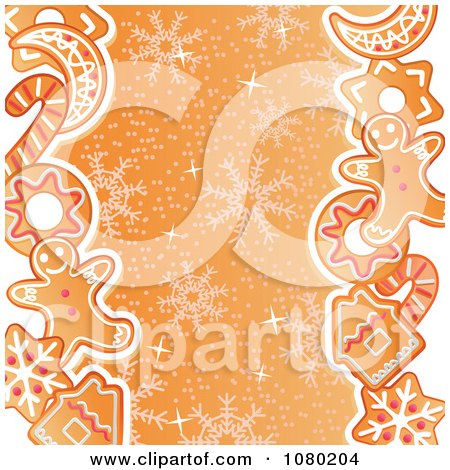Clipart Orange Christmas Snowflake Background With Gingerbread Cookies - Royalty Free Vector Illustration by Vector Tradition SM