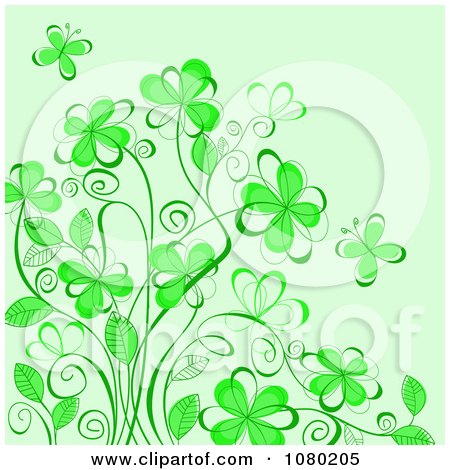 Clipart Green Floral Background With Butterflies - Royalty Free Vector Illustration by Vector Tradition SM